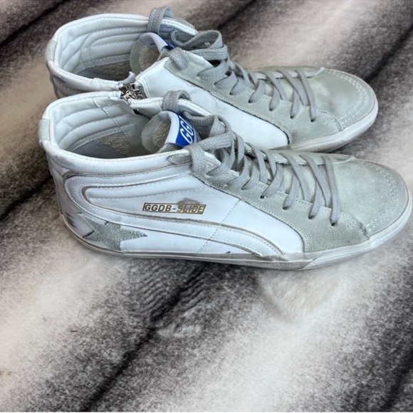 Golden Goose Mid Top Slide White Ice Mixed Leather Suede Sneakers - Picture 5 of 16